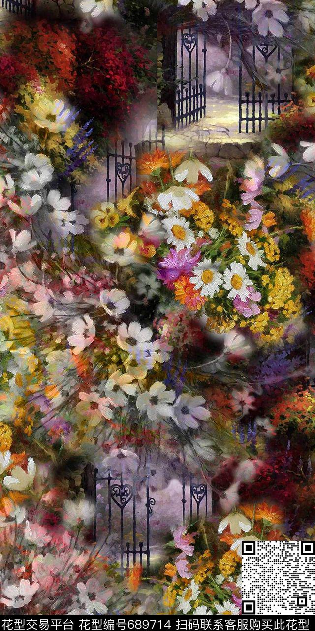 乱花大花花卉数码印花华亿平台下载（图片编号: 689714） - 瓦栏（Walan）