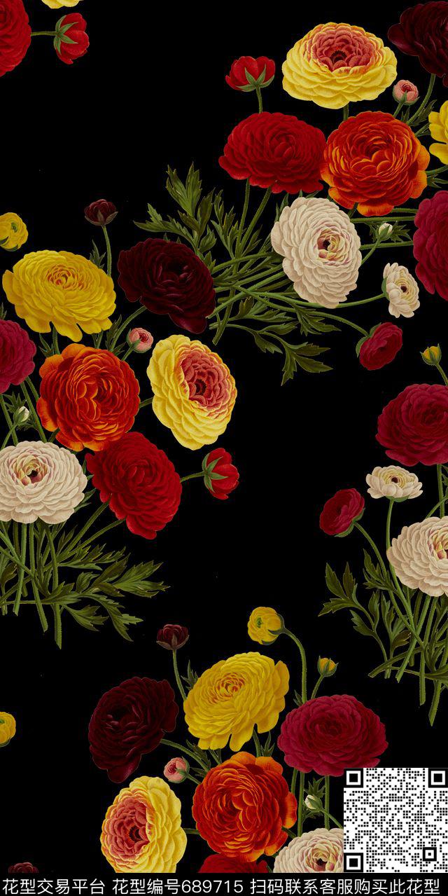 玉兰花大花牡丹数码印花华亿平台下载（图片编号: 689715） - 瓦栏（Walan）