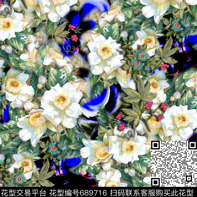 康乃馨乱花雏菊数码印花华亿平台下载（图片编号: 689716） - 瓦栏（Walan）