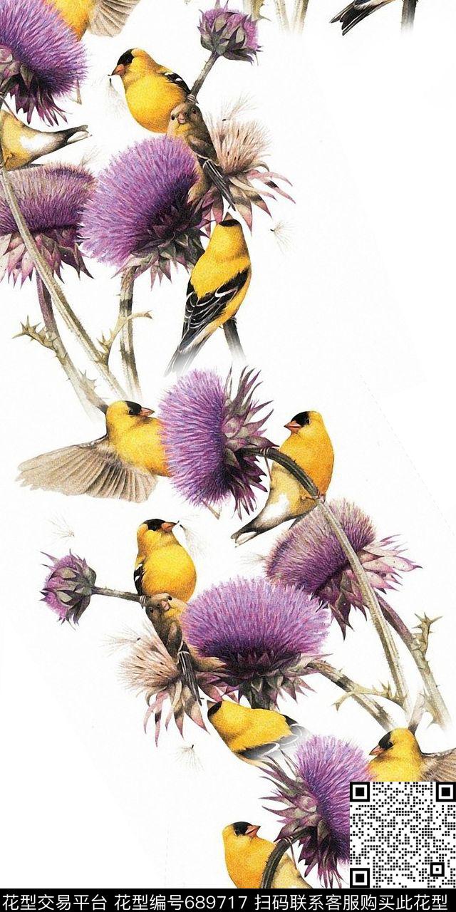清新鸟蜜蜂数码印花华亿平台下载（图片编号: 689717） - 瓦栏（Walan）