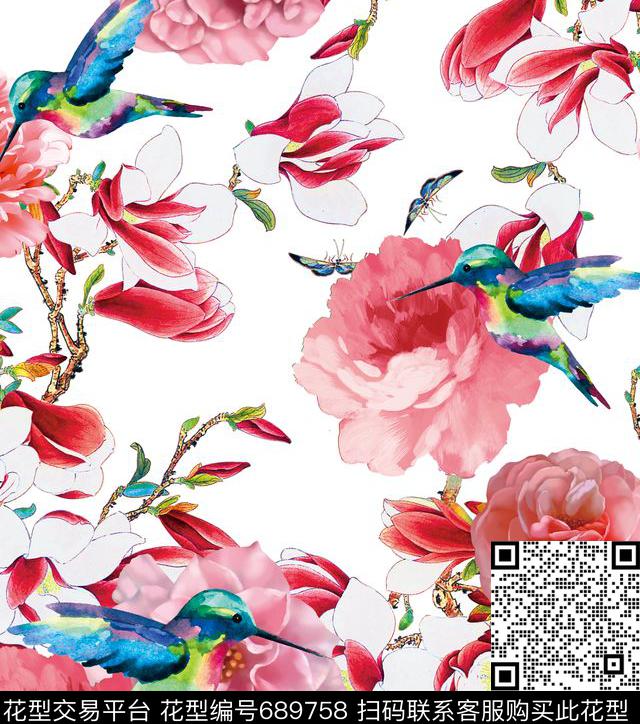 MAX-女装花卉手绘玫瑰手绘木兰数码印花华亿平台下载（图片编号: 689758） - 瓦栏（Walan）
