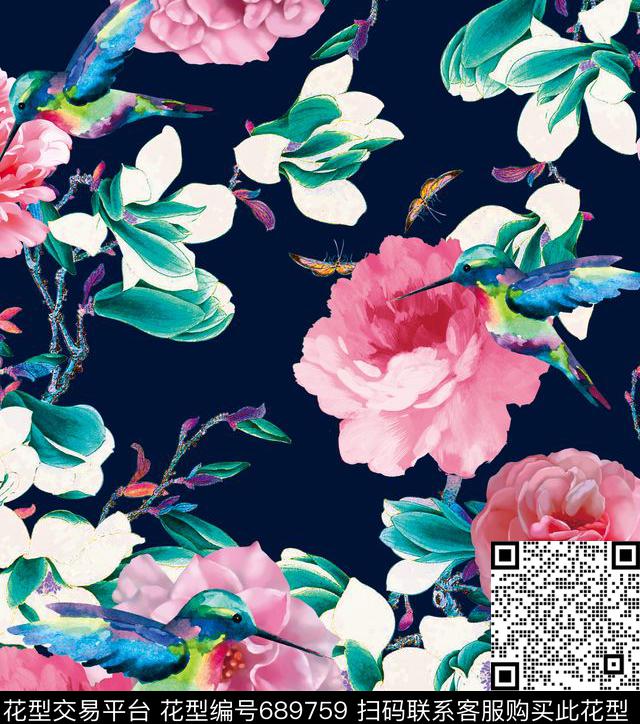 MAX-女装花卉手绘玫瑰手绘木兰数码印花华亿平台下载（图片编号: 689759） - 瓦栏（Walan）