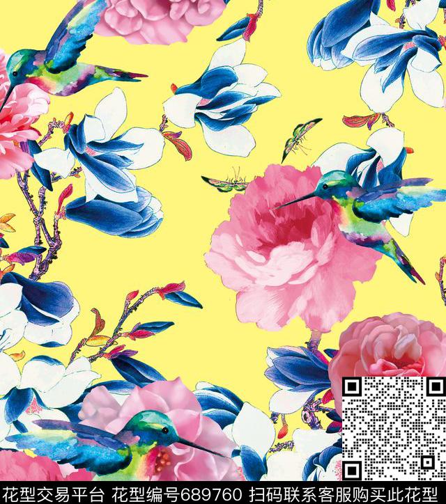 MAX-女装花卉手绘玫瑰手绘木兰数码印花华亿平台下载（图片编号: 689760） - 瓦栏（Walan）