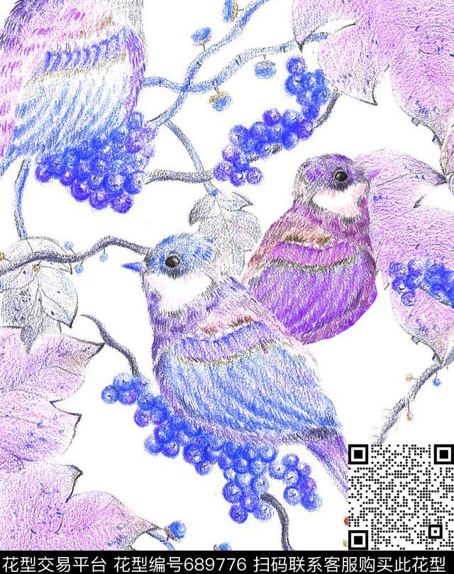 热带树叶鸟传统印花华亿平台下载（图片编号: 689776） - 瓦栏（Walan）