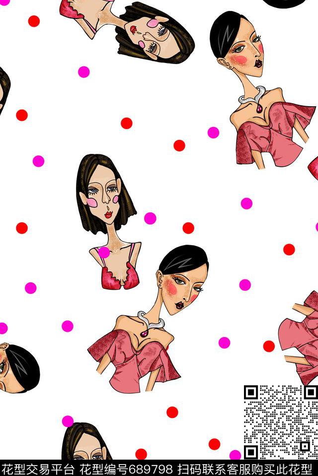 时尚复古趣味原创手绘。流行时尚人物传统印花华亿平台下载（图片编号: 689798） - 瓦栏（Walan）