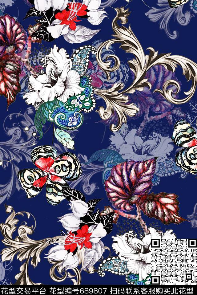欧式卷草卷草纹样花卉数码印花华亿平台下载（图片编号: 689807） - 瓦栏（Walan）