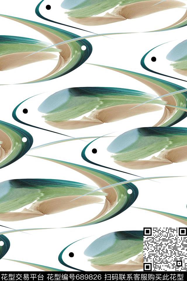 抽象纹理鱼数码印花华亿平台下载（图片编号: 689826） - 瓦栏（Walan）