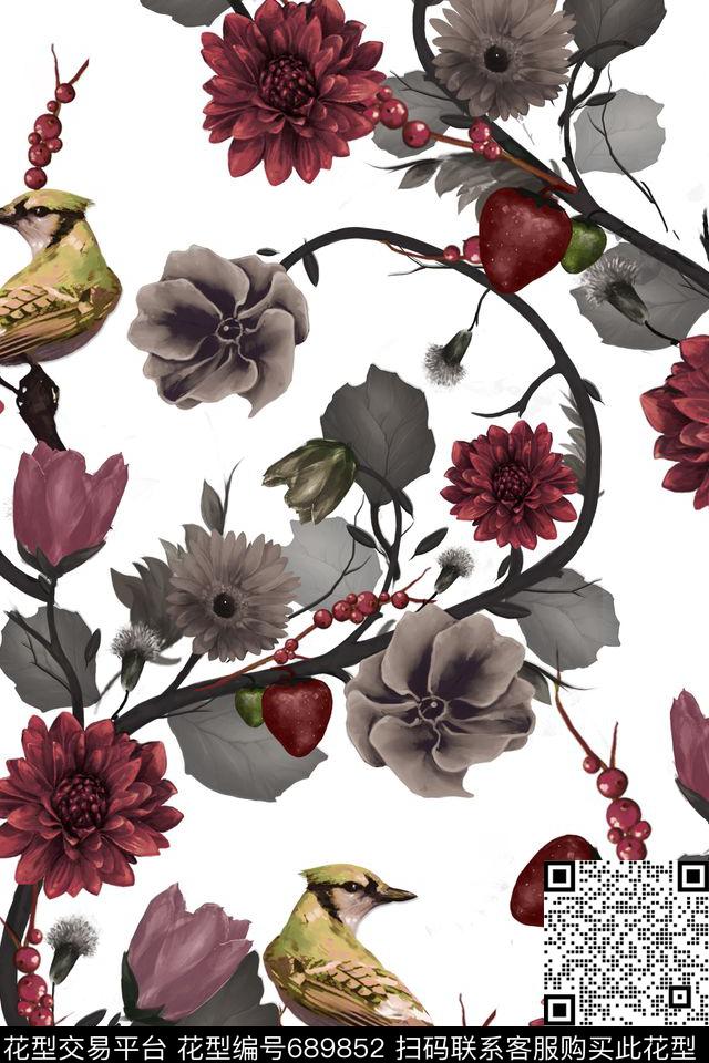 大花牡丹玫瑰数码印花华亿平台下载（图片编号: 689852） - 瓦栏（Walan）