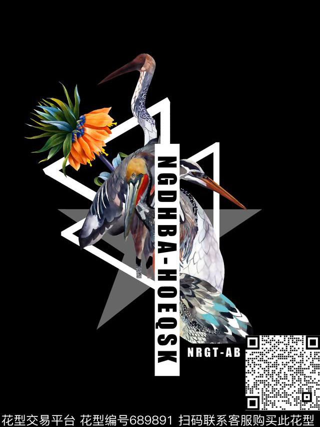 男装花鸟几何拼块男装T恤数码印花华亿平台下载（图片编号: 689891） - 瓦栏（Walan）
