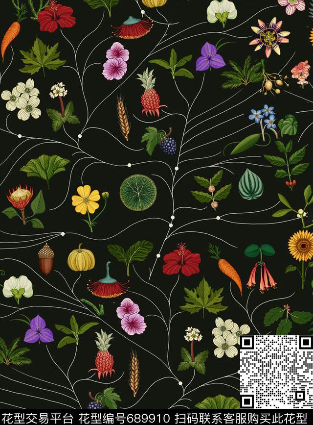 小碎花竹叶花朵数码印花华亿平台下载（图片编号: 689910） - 瓦栏（Walan）