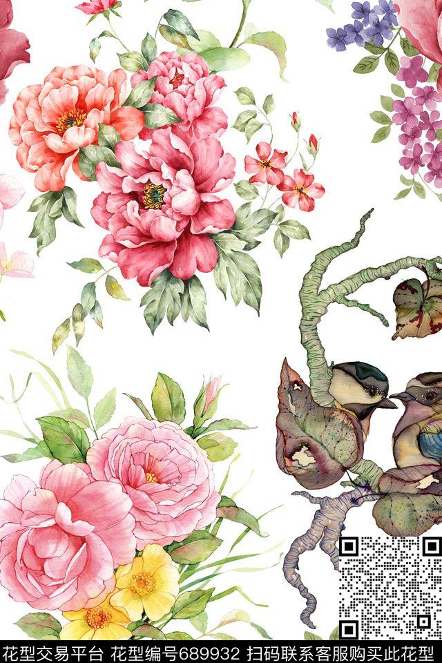 花鸟牡丹花卉数码印花华亿平台下载（图片编号: 689932） - 瓦栏（Walan）