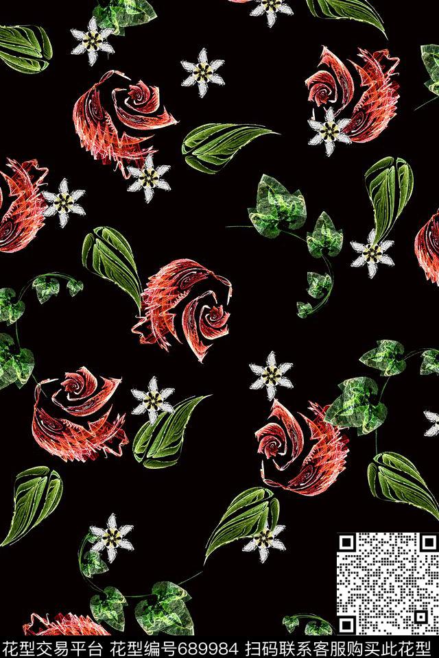 抽象花卉数码华亿平台中老年装数码印花华亿平台下载（图片编号: 689984） - 瓦栏（Walan）