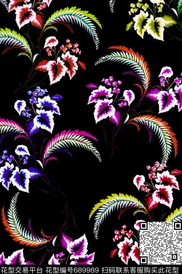 水彩叶子花卉数码印花华亿平台下载（图片编号: 689989） - 瓦栏（Walan）