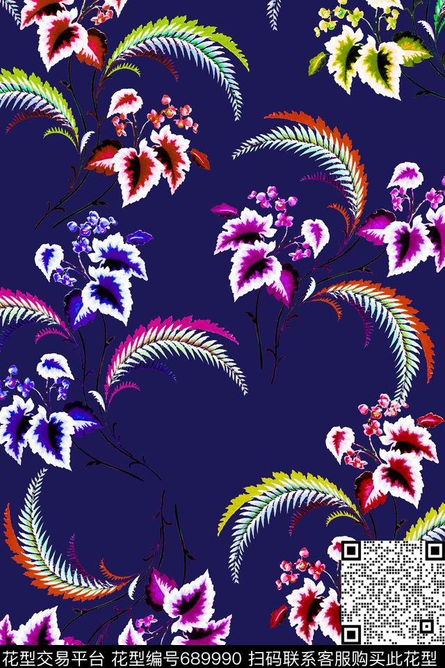 水彩叶子花卉数码印花华亿平台下载（图片编号: 689990） - 瓦栏（Walan）