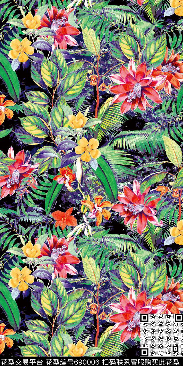 花卉植物绿叶传统印花华亿平台下载（图片编号: 690006） - 瓦栏（Walan）