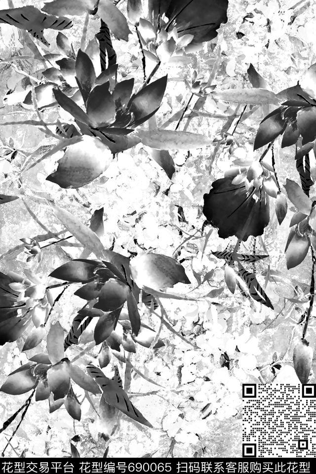 荷花黑白丝绸连衣裙数码印花华亿平台下载（图片编号: 690065） - 瓦栏（Walan）