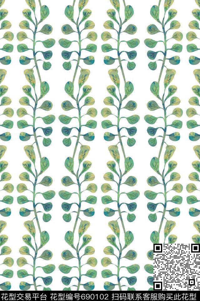 清新手绘抽象花卉传统印花华亿平台下载（图片编号: 690102） - 瓦栏（Walan）