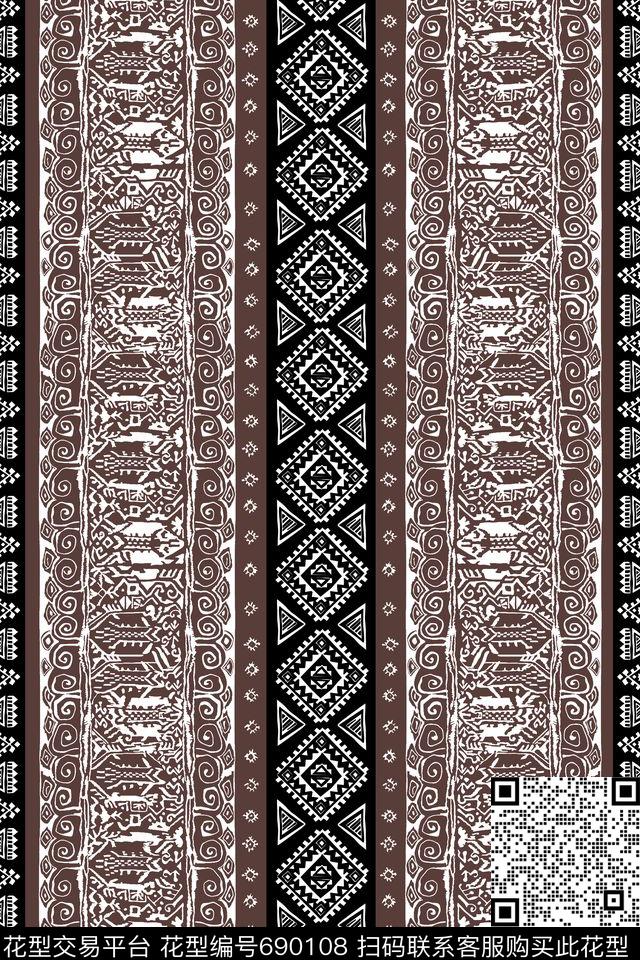 民族风花纹条纹数码印花华亿平台下载（图片编号: 690108） - 瓦栏（Walan）