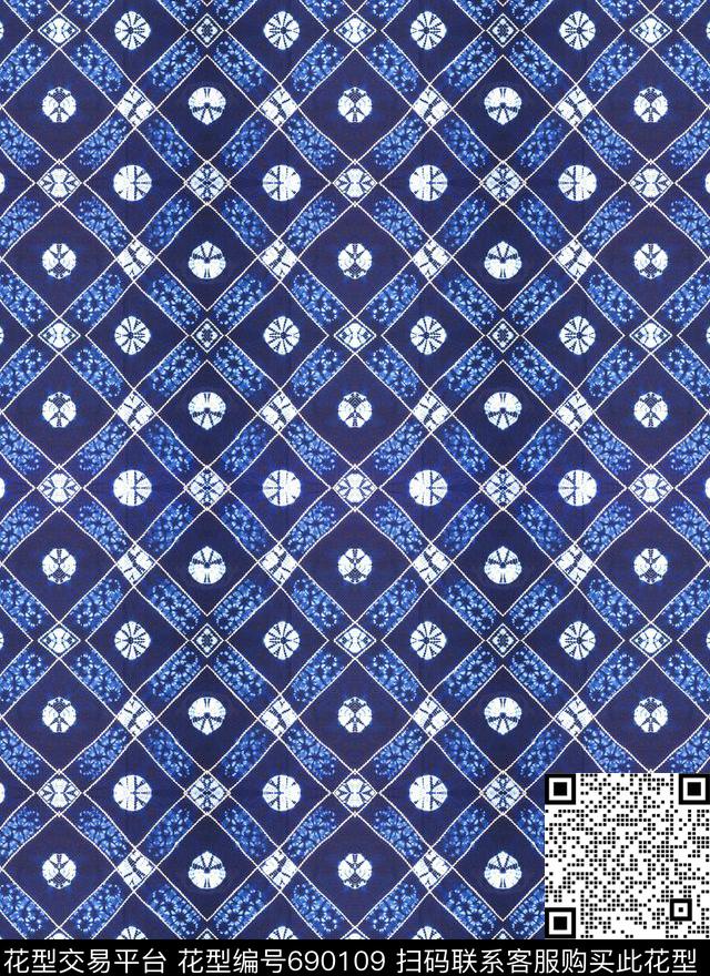 抽象几何格子数码印花华亿平台下载（图片编号: 690109） - 瓦栏（Walan）