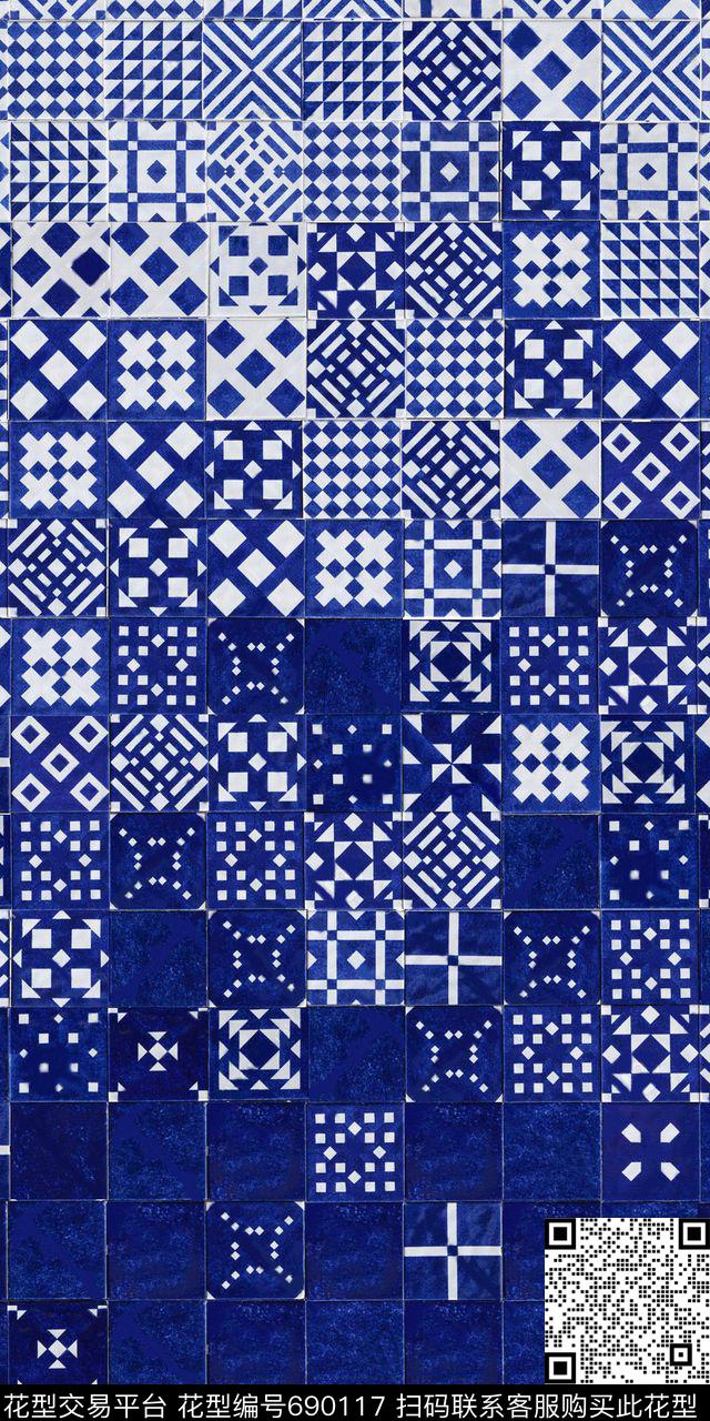 休闲风格子拼接传统印花华亿平台下载（图片编号: 690117） - 瓦栏（Walan）