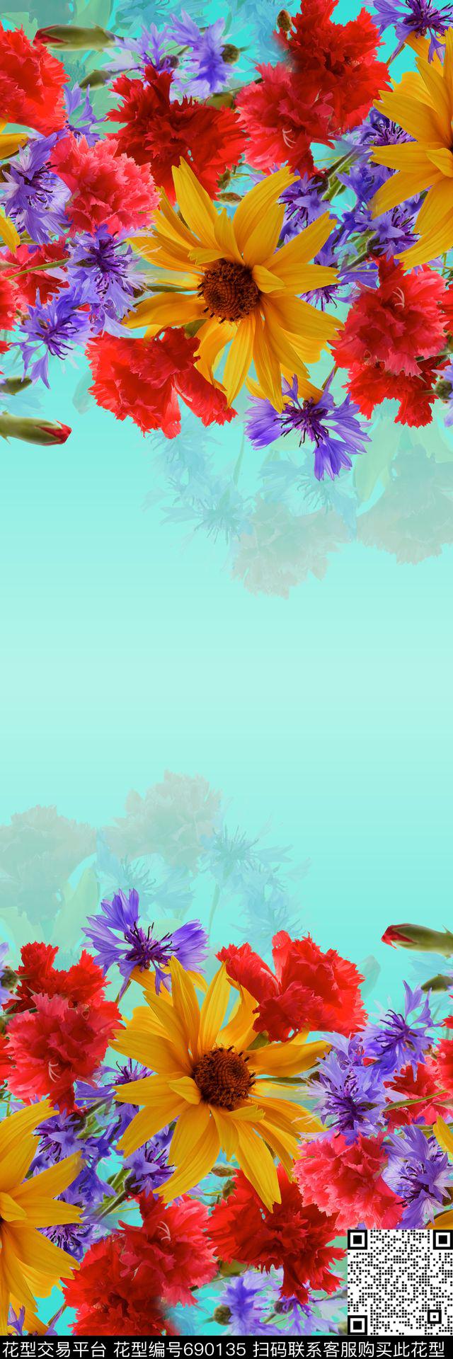 真花菊花薰衣草数码印花华亿平台下载（图片编号: 690135） - 瓦栏（Walan）