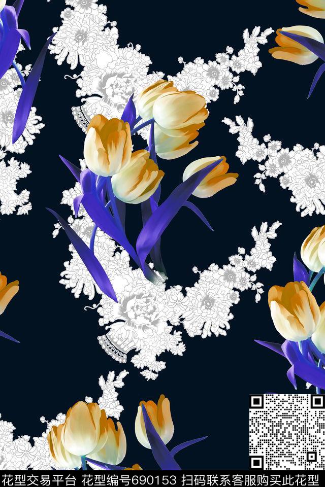 女装复古花卉数码印花华亿平台下载（图片编号: 690153） - 瓦栏（Walan）