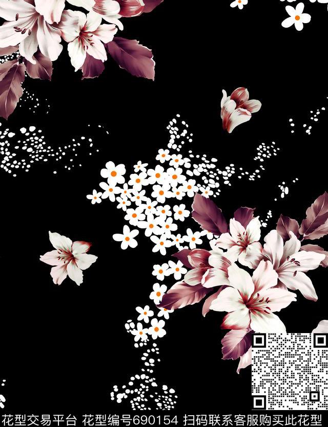女装复古花卉数码印花华亿平台下载（图片编号: 690154） - 瓦栏（Walan）