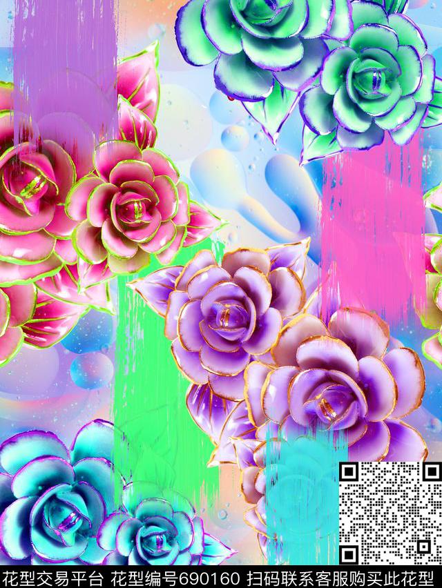 手绘笔刷手绘花卉浮雕牡丹数码印花华亿平台下载（图片编号: 690160） - 瓦栏（Walan）