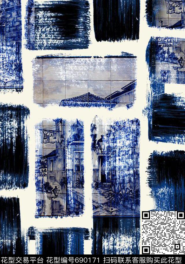 国画民族风格子数码印花华亿平台下载（图片编号: 690171） - 瓦栏（Walan）