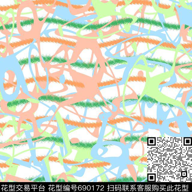 波浪色彩涂鸦传统印花华亿平台下载（图片编号: 690172） - 瓦栏（Walan）
