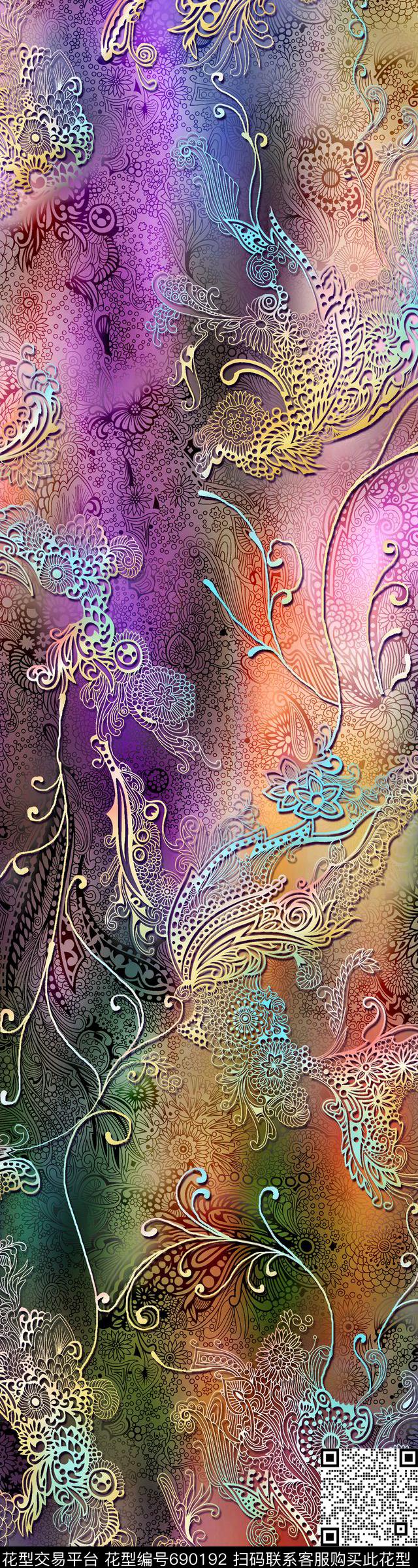 蕾丝渐变民族数码印花华亿平台下载（图片编号: 690192） - 瓦栏（Walan）