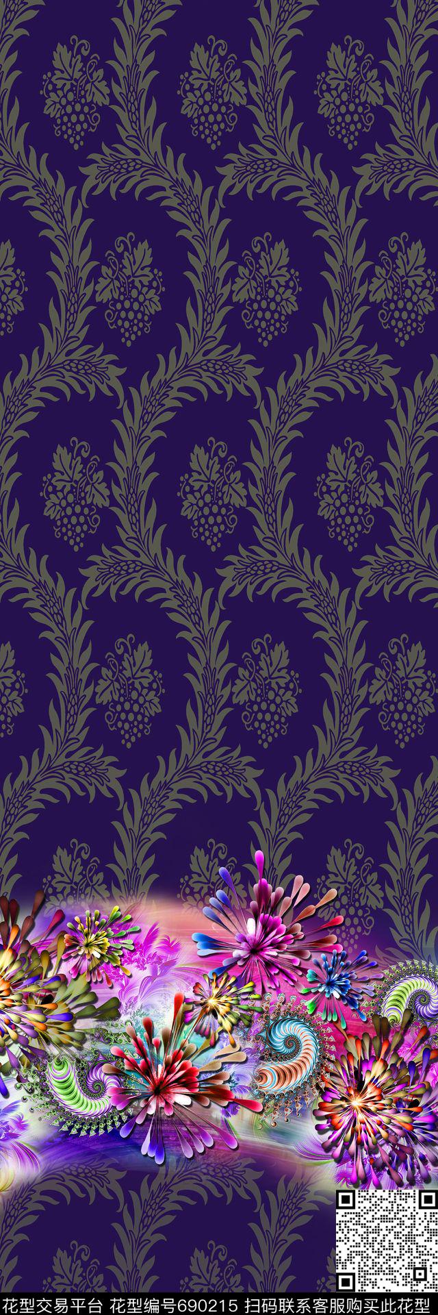 抽象艺术树叶平底数码印花华亿平台下载（图片编号: 690215） - 瓦栏（Walan）