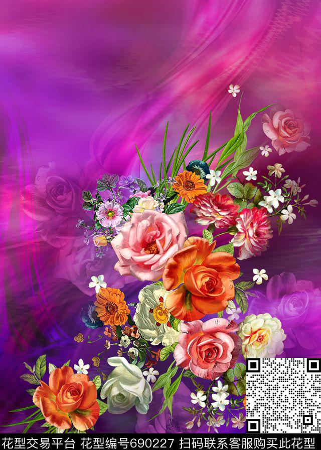 大花隐纹手绘数码印花华亿平台下载（图片编号: 690227） - 瓦栏（Walan）