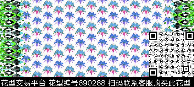 菱形几何花卉数码印花华亿平台下载（图片编号: 690268） - 瓦栏（Walan）