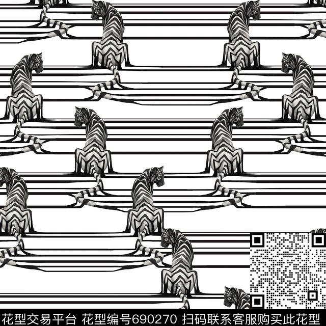 黑不死条纹老虎传统印花华亿平台下载（图片编号: 690270） - 瓦栏（Walan）