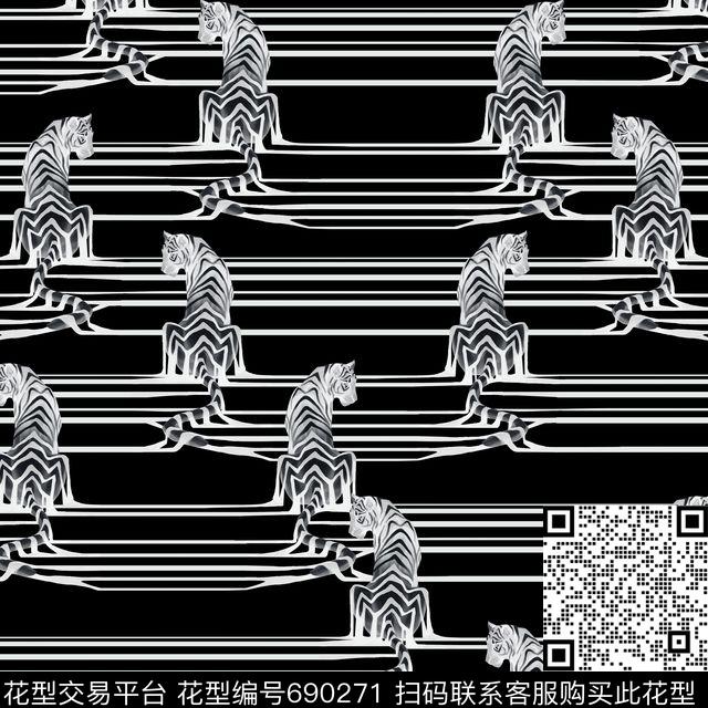 黑不死条纹老虎传统印花华亿平台下载（图片编号: 690271） - 瓦栏（Walan）