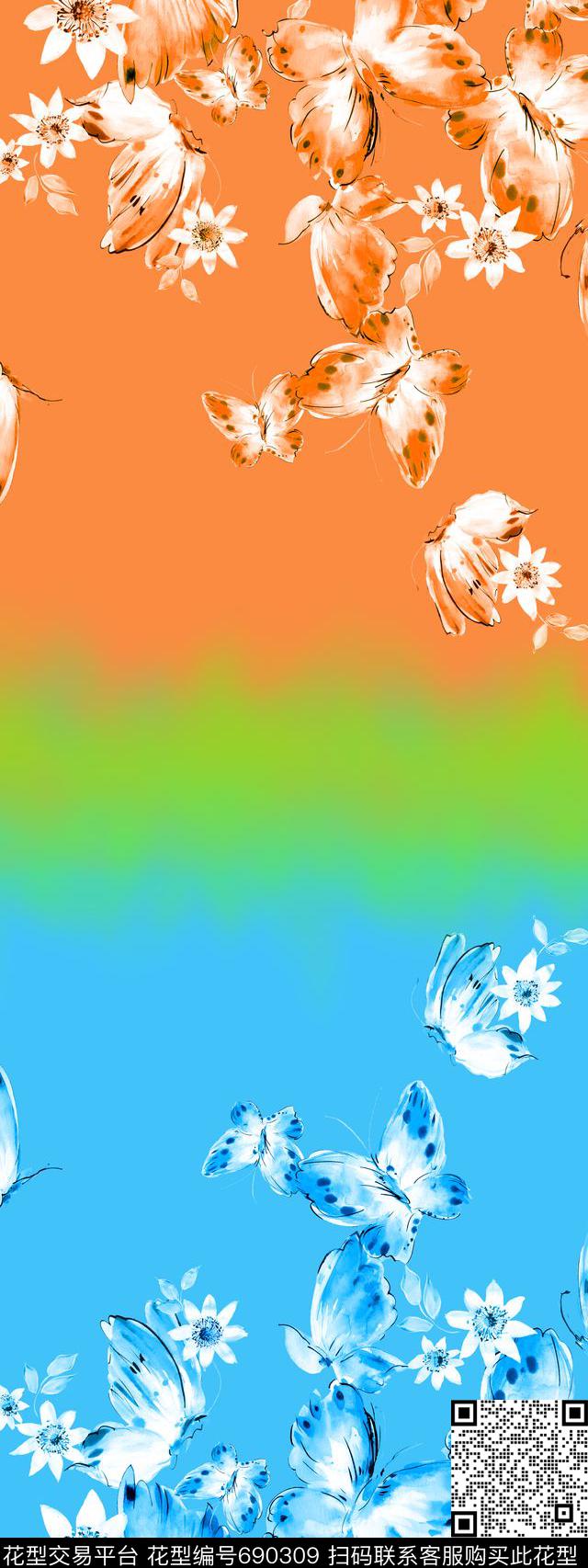 上下花上下色渐变动物数码印花华亿平台下载（图片编号: 690309） - 瓦栏（Walan）