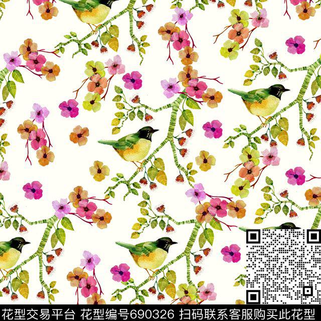 花鸟花朵花卉数码印花华亿平台下载（图片编号: 690326） - 瓦栏（Walan）
