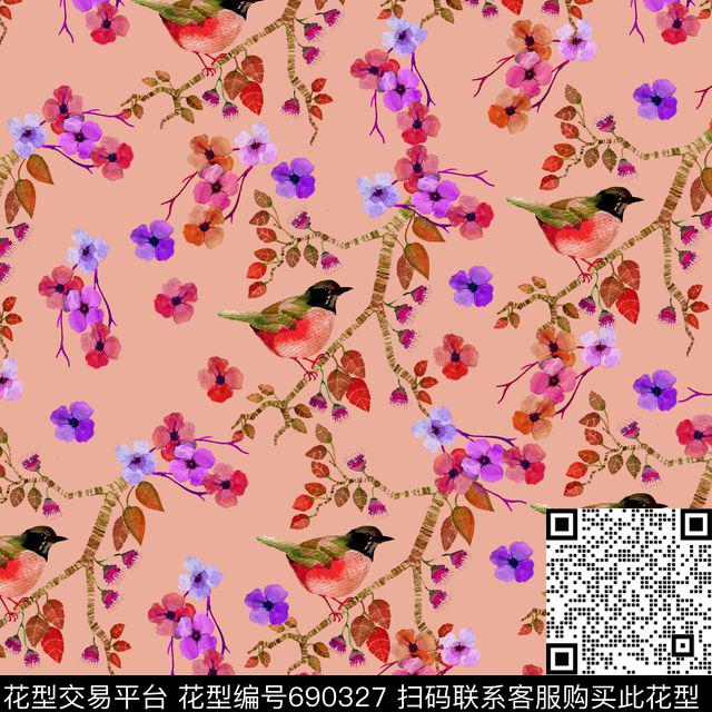 花鸟花朵花卉数码印花华亿平台下载（图片编号: 690327） - 瓦栏（Walan）