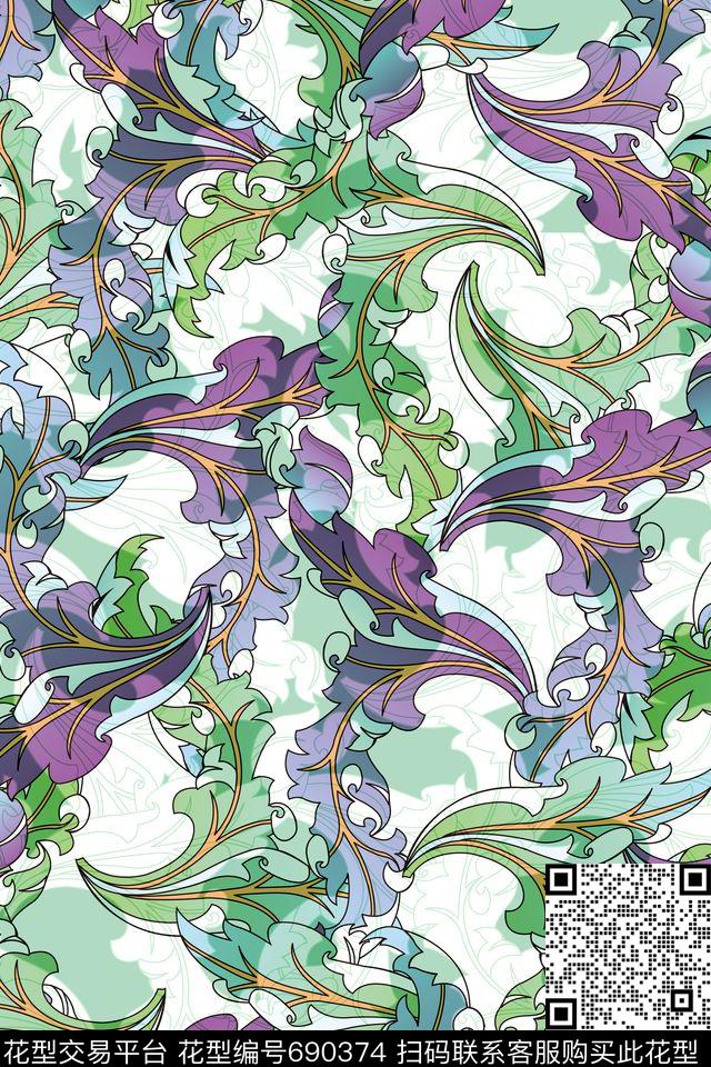 清新复古欧式花纹佩斯利数码印花华亿平台下载（图片编号: 690374） - 瓦栏（Walan）