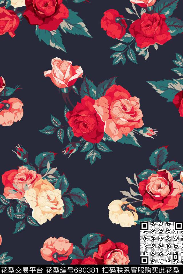 花朵花卉大花传统印花华亿平台下载（图片编号: 690381） - 瓦栏（Walan）