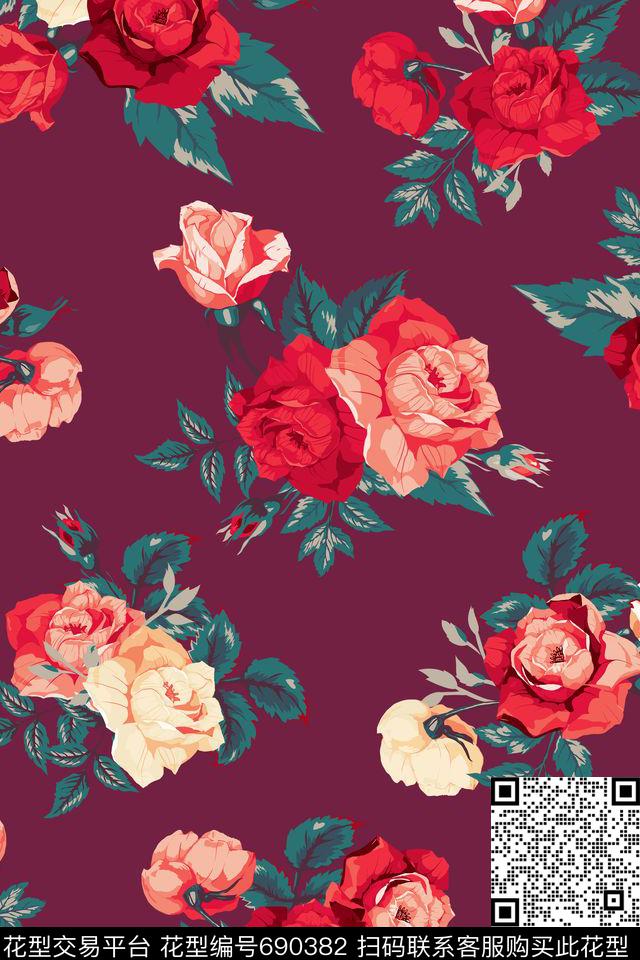 花朵花卉大花传统印花华亿平台下载（图片编号: 690382） - 瓦栏（Walan）
