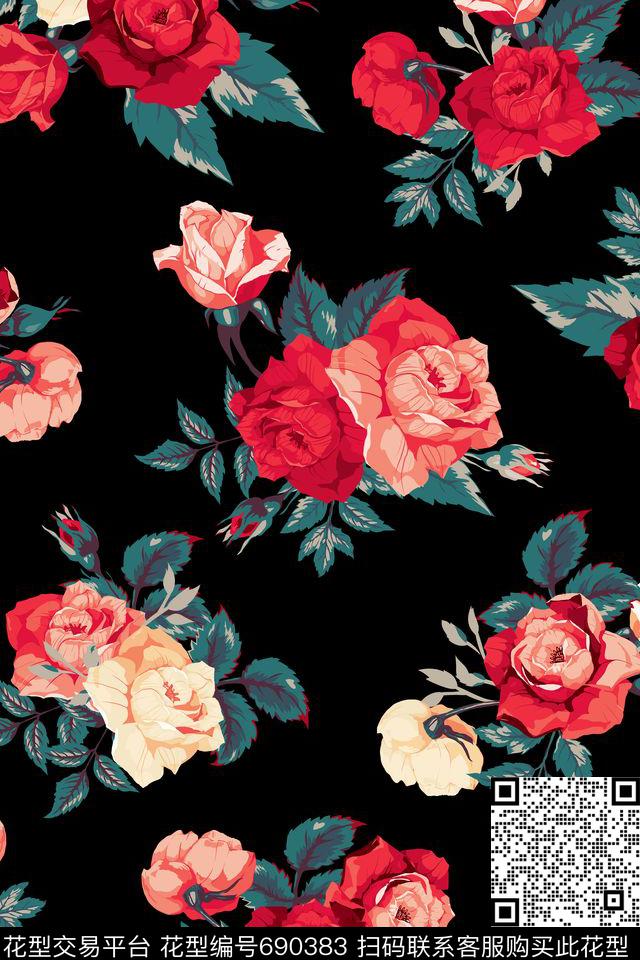 花朵花卉大花传统印花华亿平台下载（图片编号: 690383） - 瓦栏（Walan）