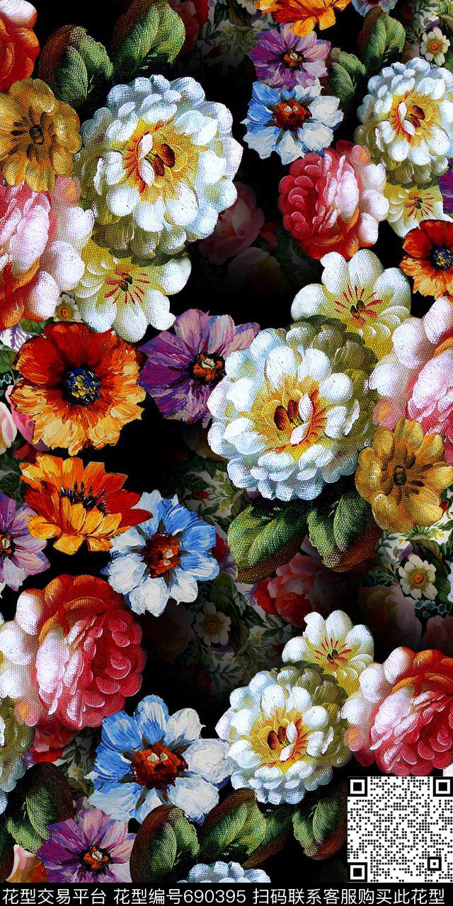 油画花卉复古时尚卫衣华亿平台数码印花华亿平台下载（图片编号: 690395） - 瓦栏（Walan）