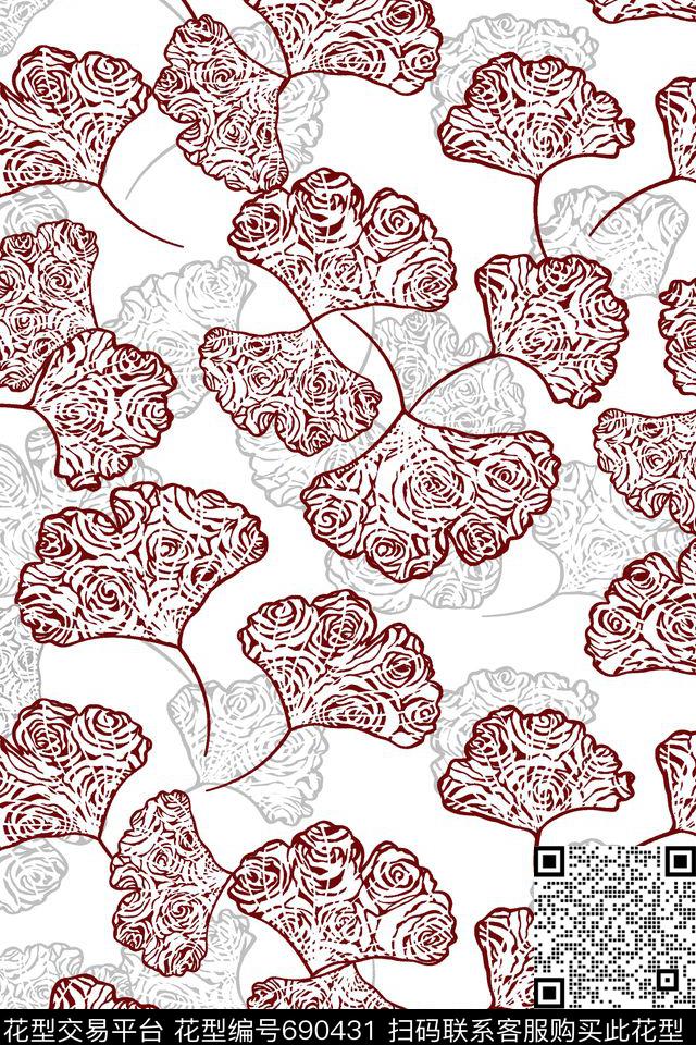 抽象几何花卉传统印花华亿平台下载（图片编号: 690431） - 瓦栏（Walan）