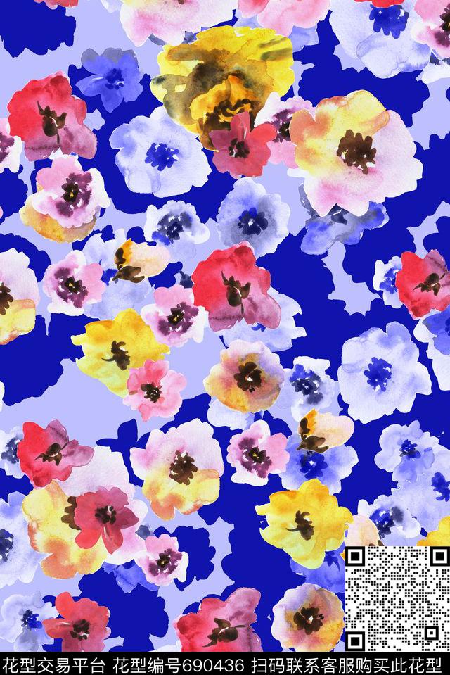 花朵手绘手绘花朵花朵原创数码印花华亿平台下载（图片编号: 690436） - 瓦栏（Walan）