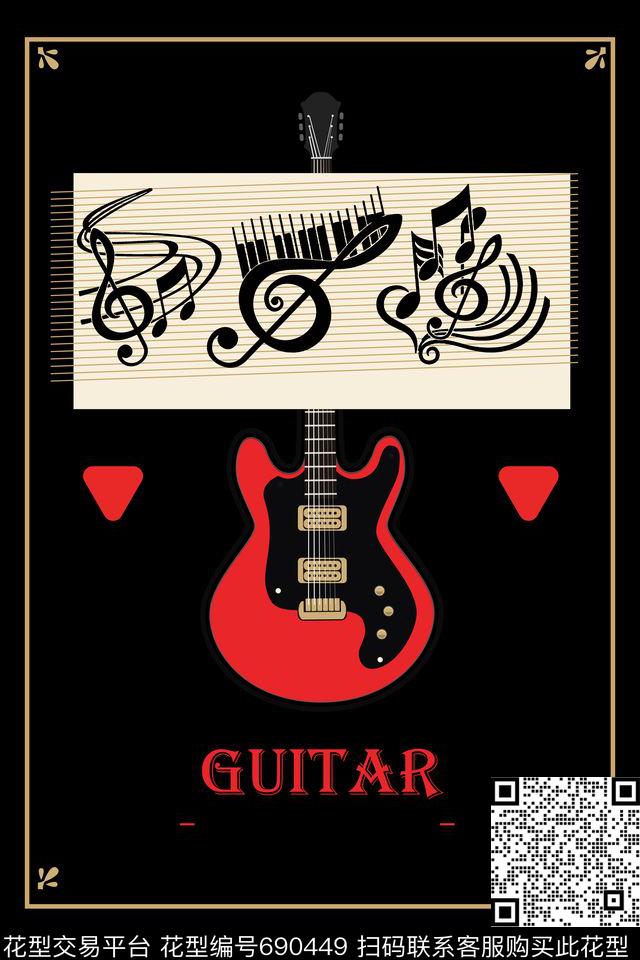 T桖吉他音乐数码印花华亿平台下载（图片编号: 690449） - 瓦栏（Walan）