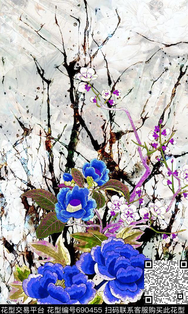 朦胧刺绣花卉数码印花华亿平台下载（图片编号: 690455） - 瓦栏（Walan）