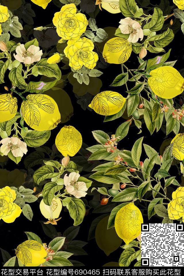 柠檬花朵黄色数码印花华亿平台下载（图片编号: 690465） - 瓦栏（Walan）