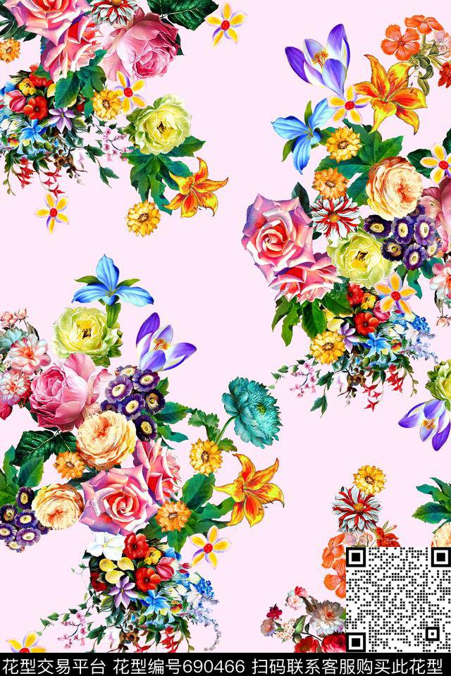 花卉平底小花数码印花华亿平台下载（图片编号: 690466） - 瓦栏（Walan）